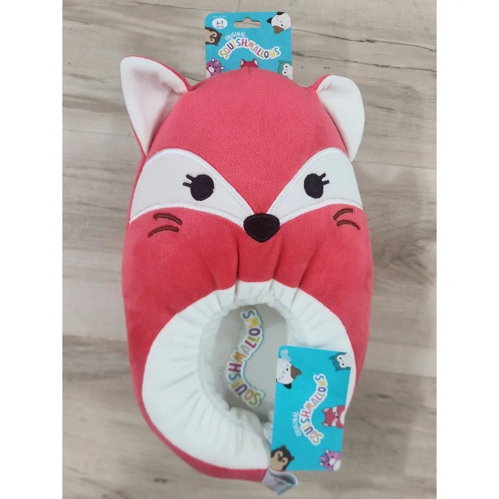 Squishmallows Fifi the Fox Plush Slippers Pink Kids Shoe Size 6-7 NWT